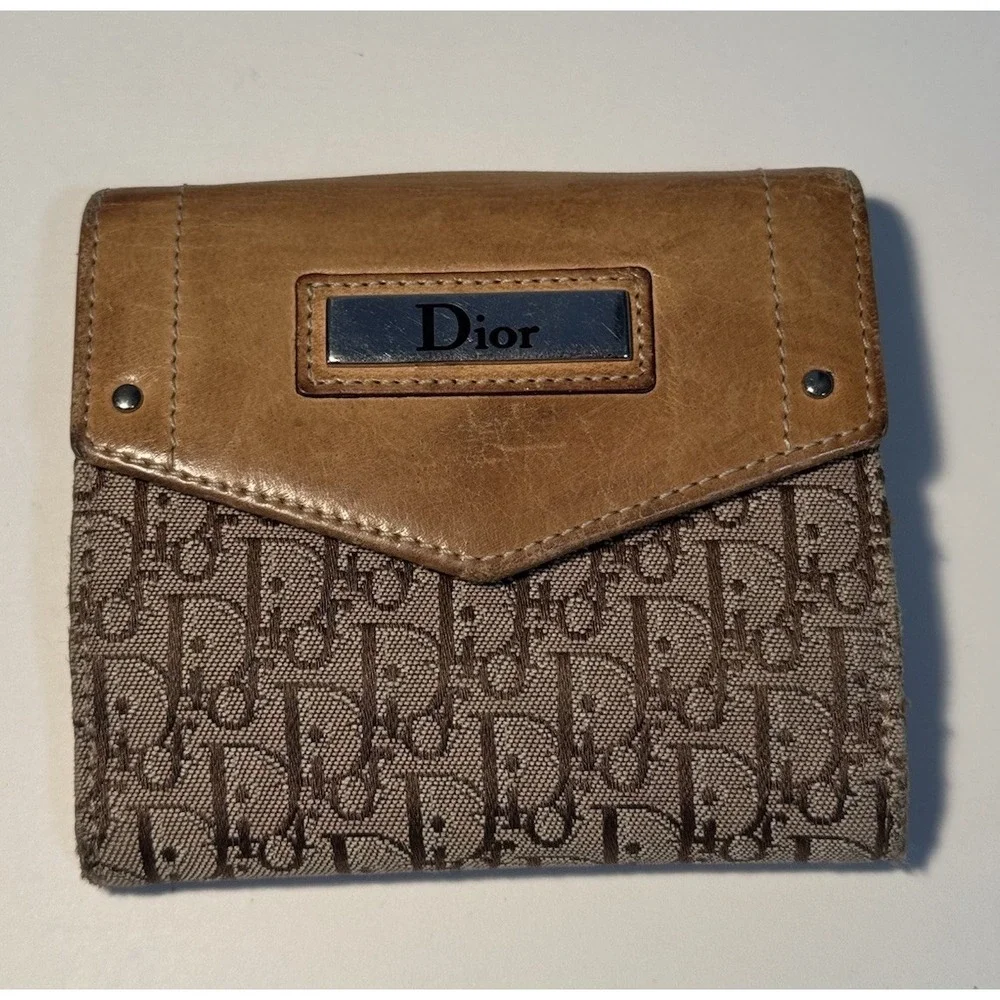Christian Dior Beige Tan Trotter Canvas Leather Wallet